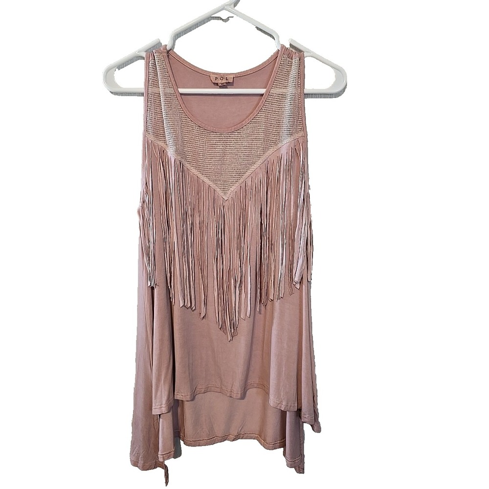 Pol sleeveless tank top cowgirl fringe hi/low‎ hem size S